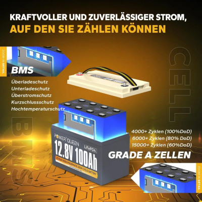 Акумулятор Power Queen LiFePO4 12V/100AH (1280W*h) BASIC