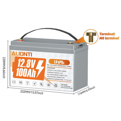 Акумулятор Alionti LiFePO4 12V/100AH, 1280W*h, 50A (літій-залізо-фосфатний акумулятор для ДБЖ (UPS)) Акумулятор Alionti LiFePO4 12V/100AH, 1280W*h, 50A (літій-залізо-фосфатний акумулятор для ДБЖ (UPS))